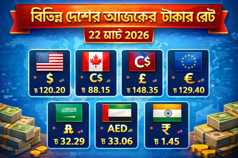 বাংলাদেশি টাকায় বিভিন্ন দেশের আজকের টাকার রেট ২২ মার্চ ২০২৬